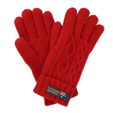 グローブ ケーブル編み レッド タスマニアラムウール【ロフト限定】