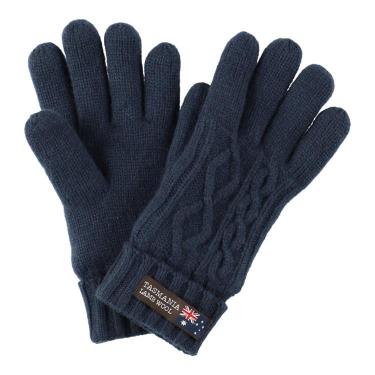 グローブ ケーブル編み ネイビー タスマニアラムウール【ロフト限定】