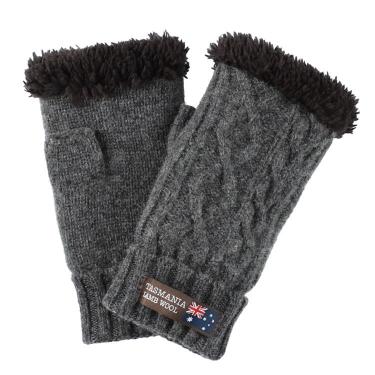 フィンガーレスグローブ ケーブル編み チャコール タスマニアラムウール【ロフト限定】