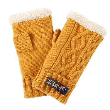 フィンガーレスグローブ ケーブル編み マスタード タスマニアラムウール【ロフト限定】