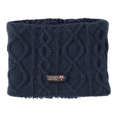 ネックウォーマー ケーブル編み ネイビー タスマニアラムウール【ロフト限定】