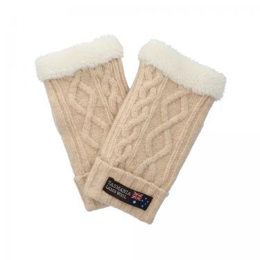 ケーブル編みフィンガーレスグローブ タスマニアラムウール オフ