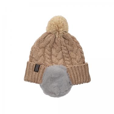 ケーブル編みボア耳付ワッチ タスマニアラムウール ベージュ