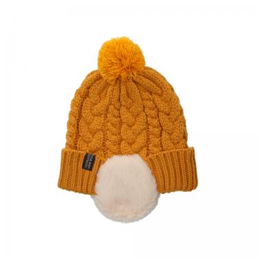 ケーブル編みボア耳付ワッチ タスマニアラムウール マスタード