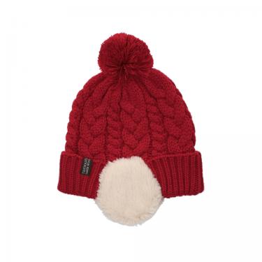 ケーブル編みボア耳付ワッチ タスマニアラムウール レッド