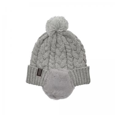 ケーブル編みボア耳付ワッチ タスマニアラムウール ライトグレー