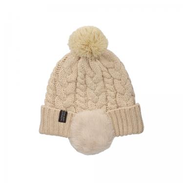 ケーブル編みボア耳付ワッチ タスマニアラムウール オフ