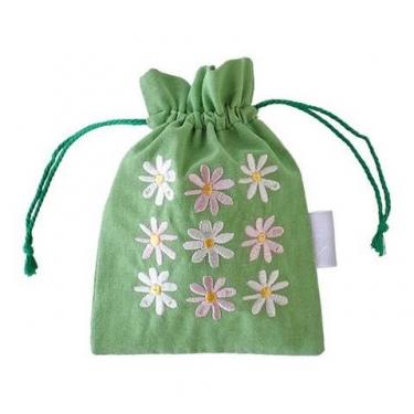 2401-35 手のひら巾着サシェ 香り袋 綿麻 レース 刺繍 ローズ オレンジ