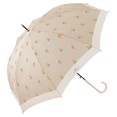 長傘 プレイドフラワー ベージュ