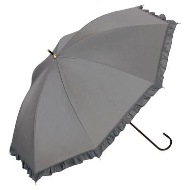 長傘 晴雨兼用 遮光 クラシックフリル グレー