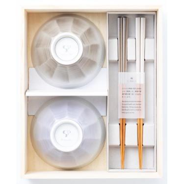 hitoishiWANセット 茶碗Φ115×65mm・箸23cm グレー/パールグレー