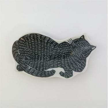 印判手豆皿 黒猫