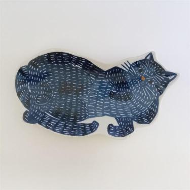 印判手大皿 青猫