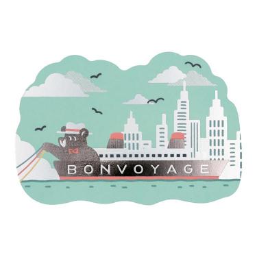 ダイカットポストカード オビワン×ロッカク レトロ郵便 旅熊 シップスツアー