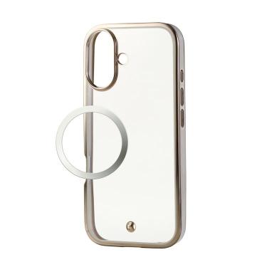 iPhone17用ケース メタリックライン ブラックグレージュ