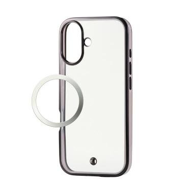 iPhone17用ケース メタリックライン ブラックピンク