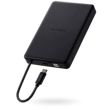 エレコム 半固体バッテリー 10000mAh ケーブル一体型 ブラック