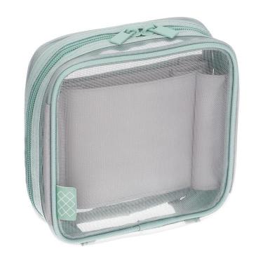 仕切り付きメッシュスクエアポーチ グレー