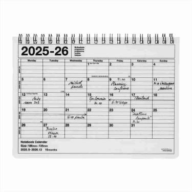 2025年9月始まり手帳 月間 B6変形 ノートブックカレンダー・S ホワイト