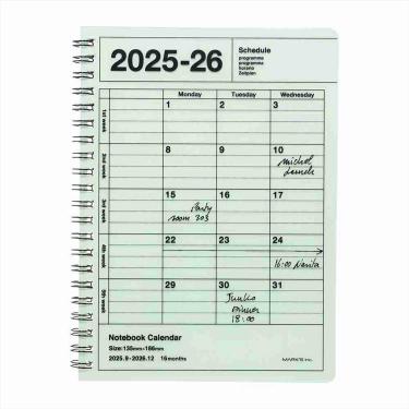 2025年9月始まり手帳 月間 B6変形 ノートブックカレンダー・S 縦型 アイスグリーン