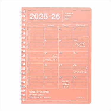 2025年9月始まり手帳 月間 B6変形 ノートブックカレンダー・S 縦型 サーモンピンク