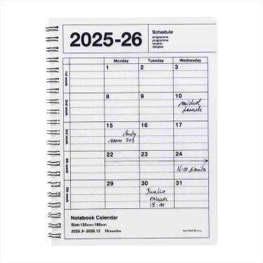 2025年9月始まり手帳 月間 B6変形 ノートブックカレンダー・S 縦型 ホワイト
