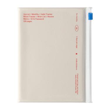 ライフログ用日付フリー手帳 A6 ファンログ クリアスライドジッパー アイボリー