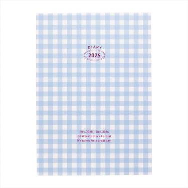 2025年12月始まり手帳 週間ブロック B6 ハードカバー ギンガムチェック ブルー