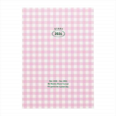 2025年12月始まり手帳 週間ブロック B6 ハードカバー ギンガムチェック ピンク