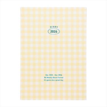 2025年12月始まり手帳 週間ブロック B6 ハードカバー ギンガムチェック イエロー