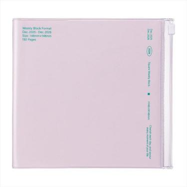 2025年12月始まり手帳 週間ブロック A5 スクエア クリアスライドジッパー ピンク