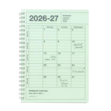 2026年4月始まり手帳 月間 B6変形 ノートブックカレンダー S・縦型 ミント