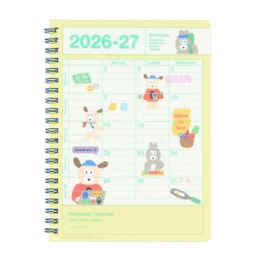 2026年4月始まり手帳 月間 B6変形 ノートブックカレンダー S・縦型 ブランチブラザー パピー&バニー