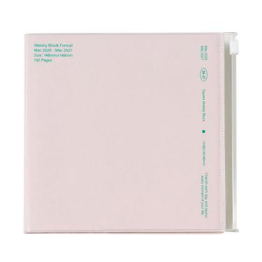 2026年3月始まり手帳 週間ブロック スクエア クリアスライドジッパー ピンク