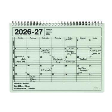 2026年9月始まり 月間 ノートブックカレンダー M アイスグリーン