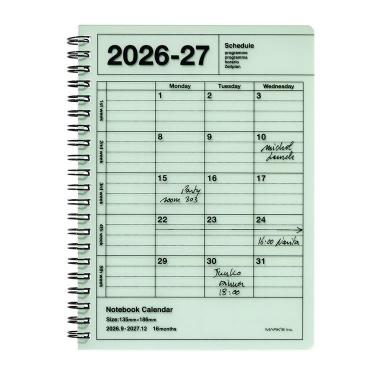 2026年9月始まり 月間 ノートブックカレンダー S 縦型 アイスグリーン