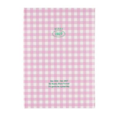 2026年12月始まり手帳 週間ブロック B6 ハードカバー ギンガムチェック ピンク