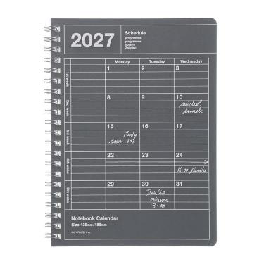 2027年1月始まり 月間 ノートブックカレンダー S 縦型 ブラック