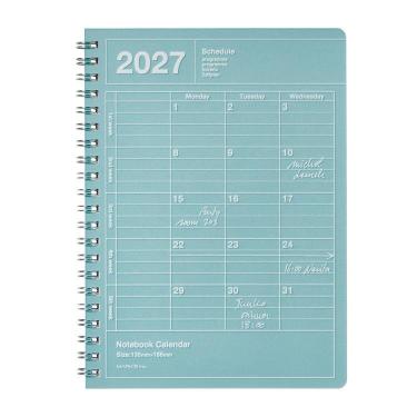 2027年1月始まり 月間 ノートブックカレンダー S 縦型 ブルー