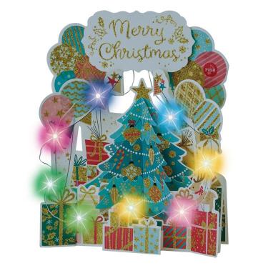 クリスマス ライト&メロディーカード カラフルライト付き 風船とツリー