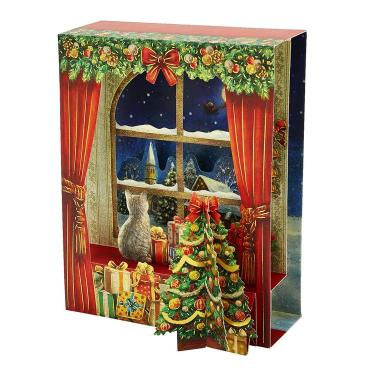 クリスマスポップアップカード 窓辺にネコ