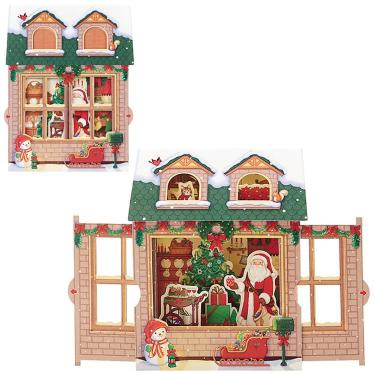 クリスマスポップアップカード 両開き 家の中にサンタ