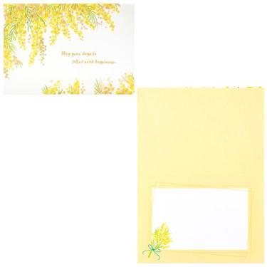 春柄 カード 上下にミモザ