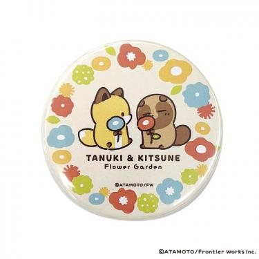 缶バッジ　フラワー　タヌキとキツネ