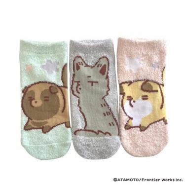 モコモコソックス　３Ｐセット　タヌキとキツネ　おやすみ
