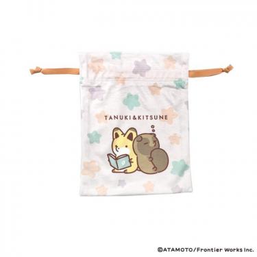 モコモコ巾着 タヌキとキツネ おやすみ
