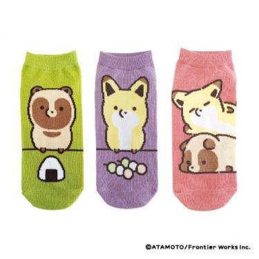 3Pセットソックス タヌキとキツネ いただきます