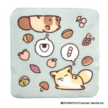 ハンドタオル タヌキとキツネ ごちそうの夢