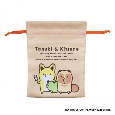 トラベル巾着 タヌキとキツネ いただきます