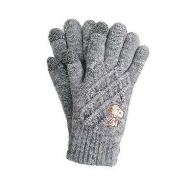 ワンポイント刺繍 スマートフォン対応ケーブル手袋 ピーナッツ みつめる